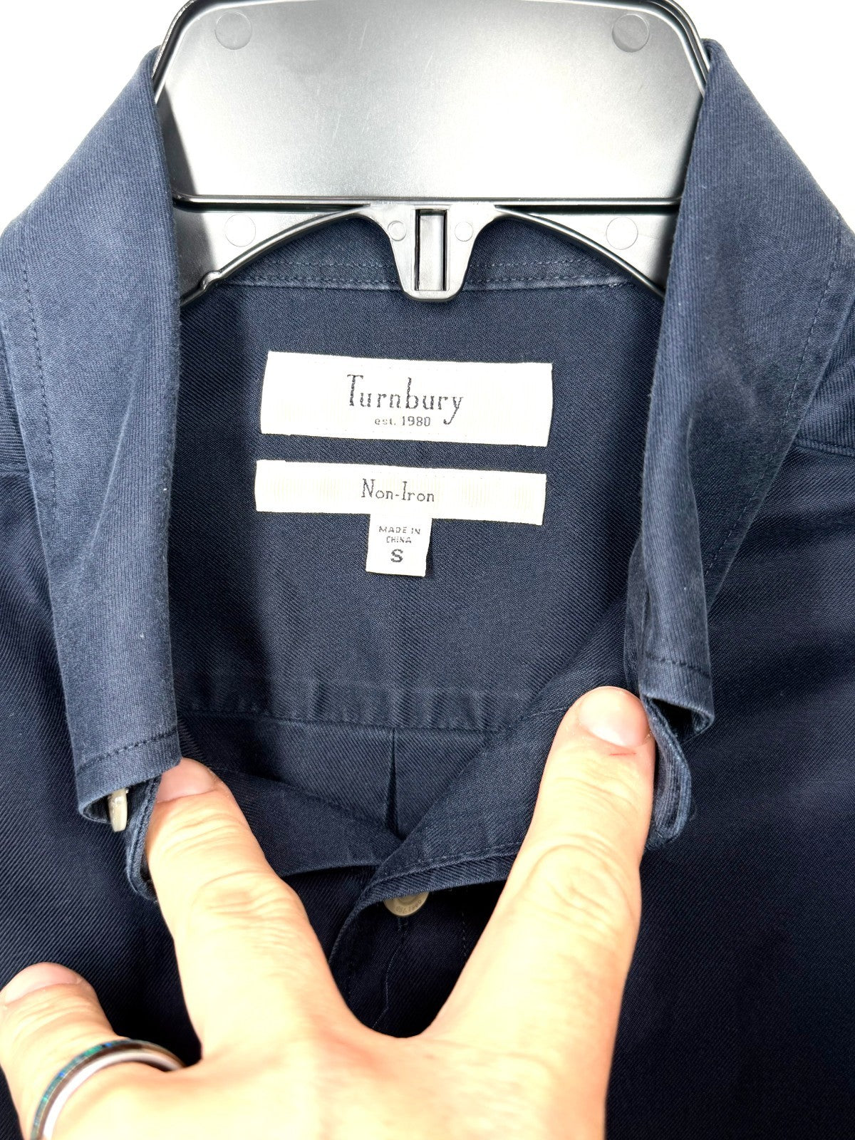 Turnbury Men's Size Small Navy Blue Non-Iron 100% Cotton Long Sleeve Button Down