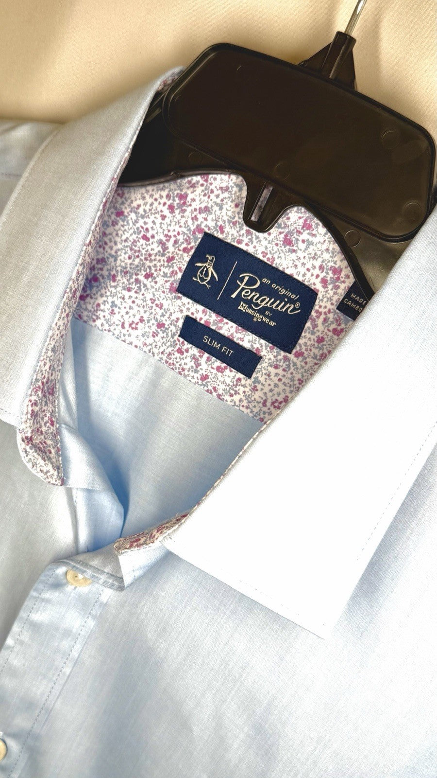 Original Penguin Shirt Mens 16 32/33 Light Blue Heritage Slim Fit Stretch Shirt