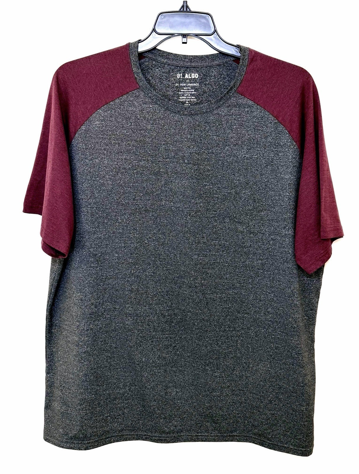 01.Algo Men’s XL Shirt Gray/Red Olympia Raglan Colorblock Tee Short Sleeve