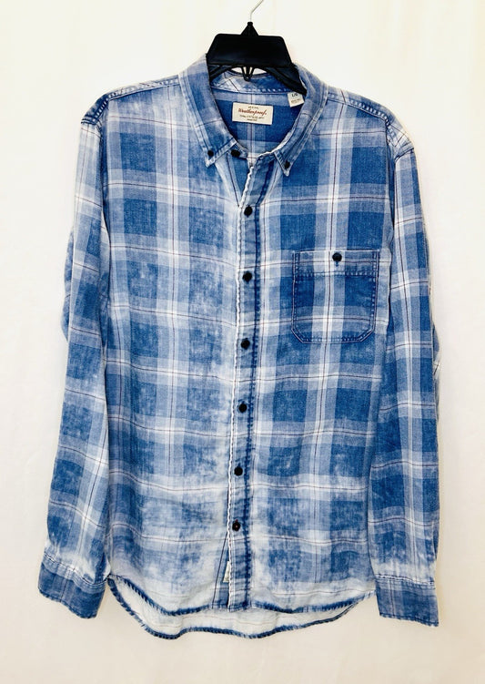 Original WeatherProof Vintage White/Blue Plaid Button Up Long Sleeve Shirt Large