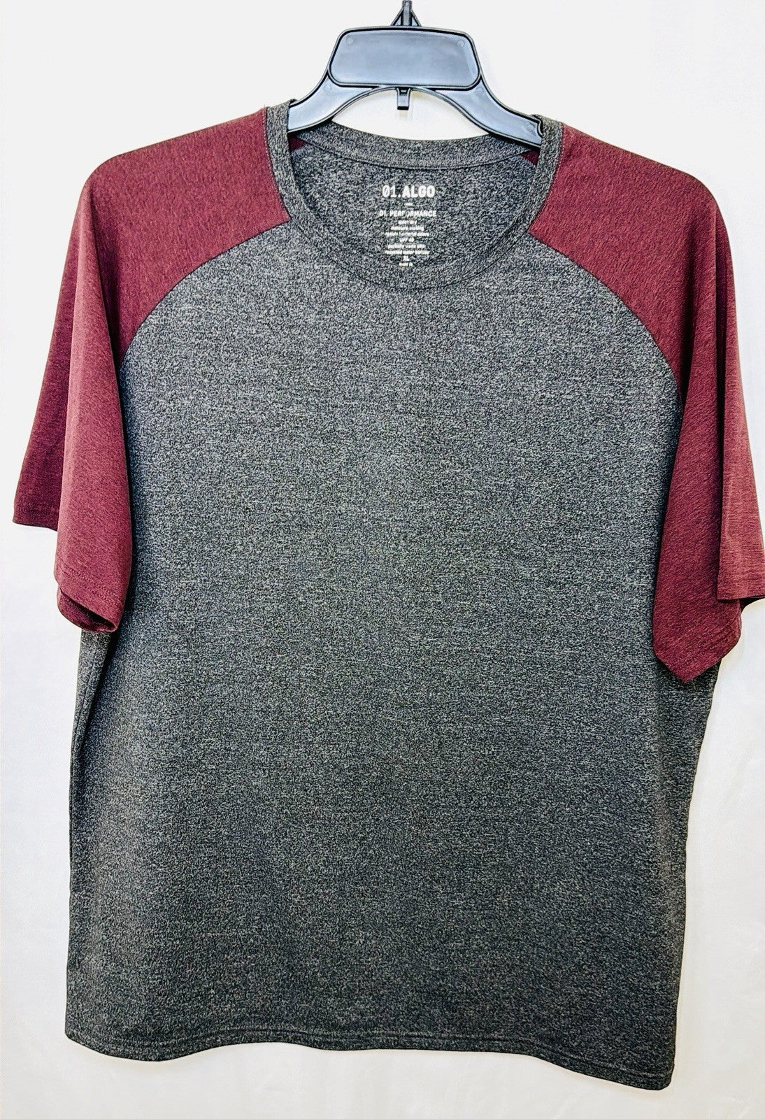 01.Algo Men’s XL Shirt Gray/Red Olympia Raglan Colorblock Tee Short Sleeve
