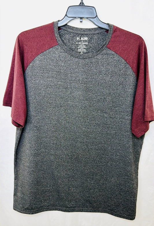 01.Algo Men’s XL Shirt Gray/Red Olympia Raglan Colorblock Tee Short Sleeve