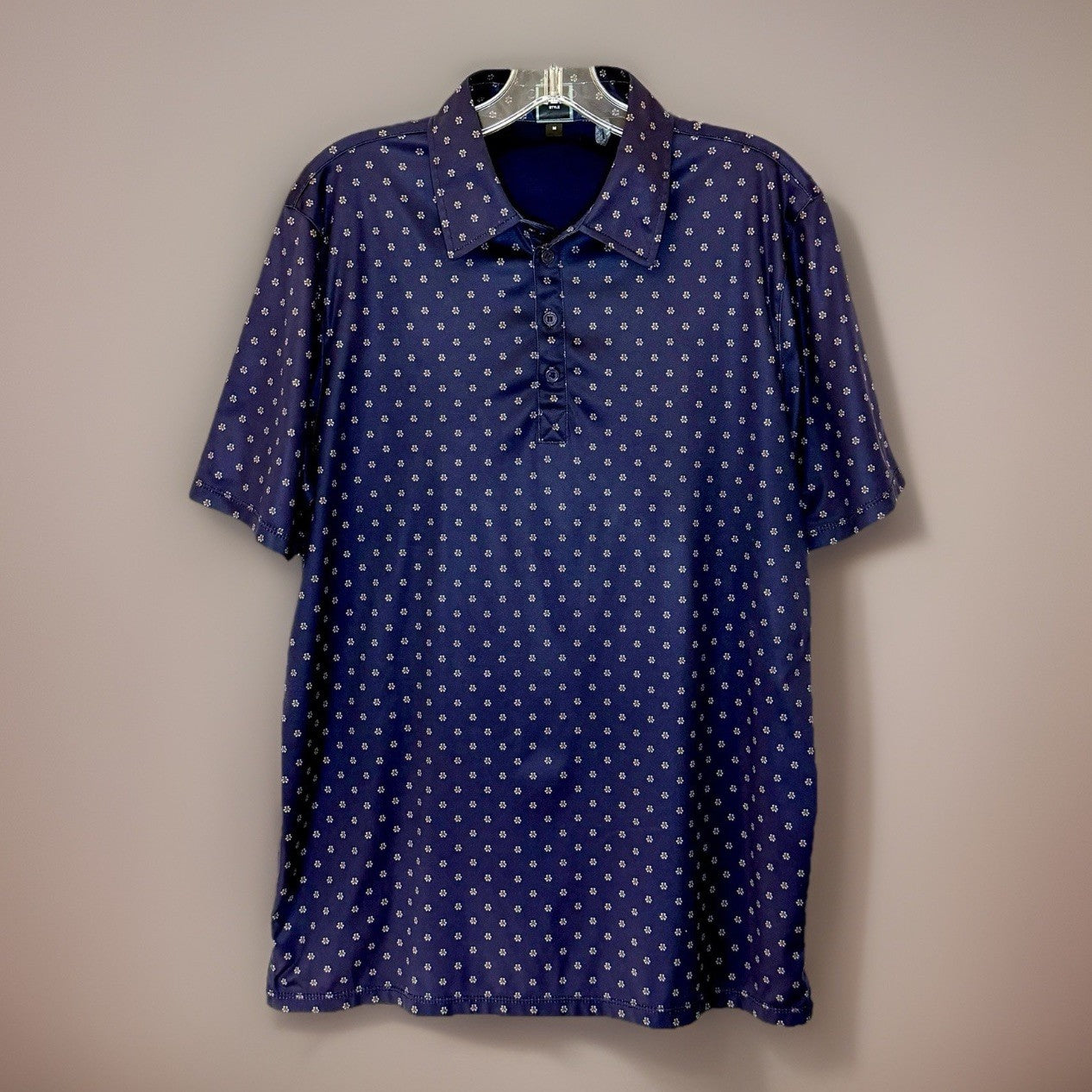 QED Style Polo Shirt Men’s Medium Blue Short Sleeve Polyester Blend Golf Golfer
