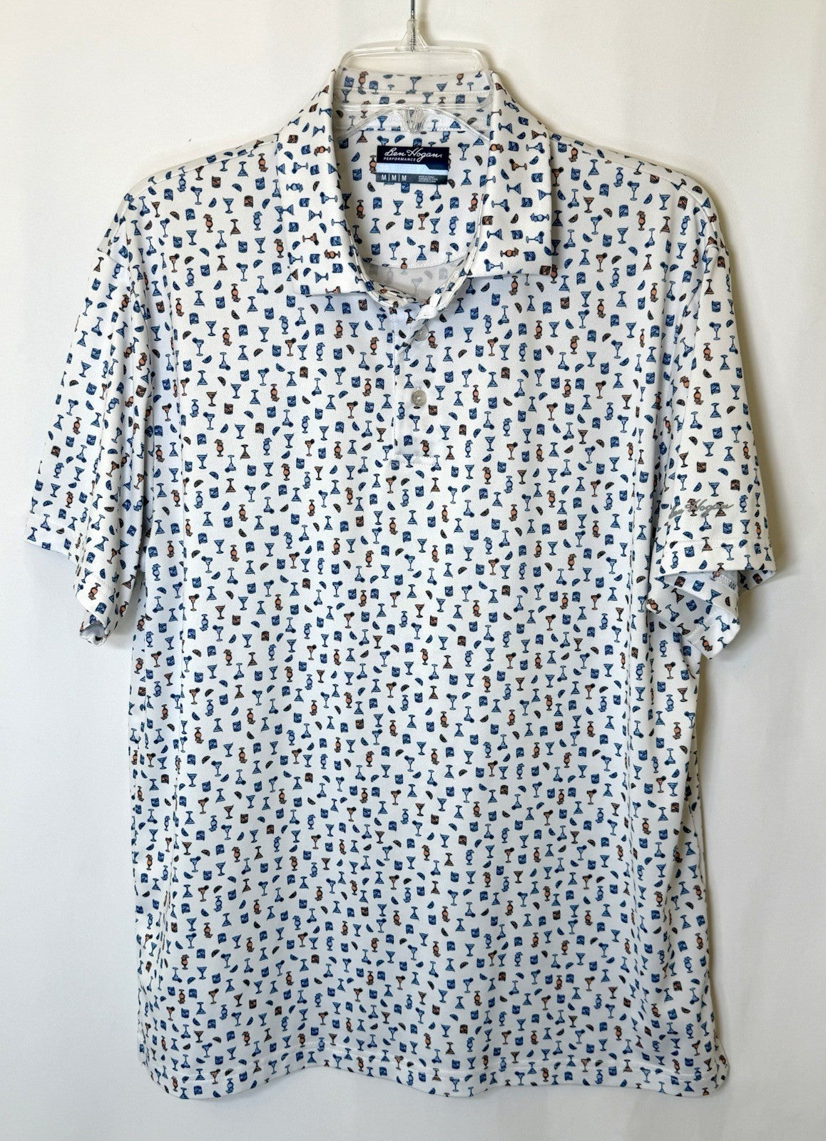 Ben Hogan Golf Performance Polo Shirt Mens Medium Multi Martini Drinks Patterned