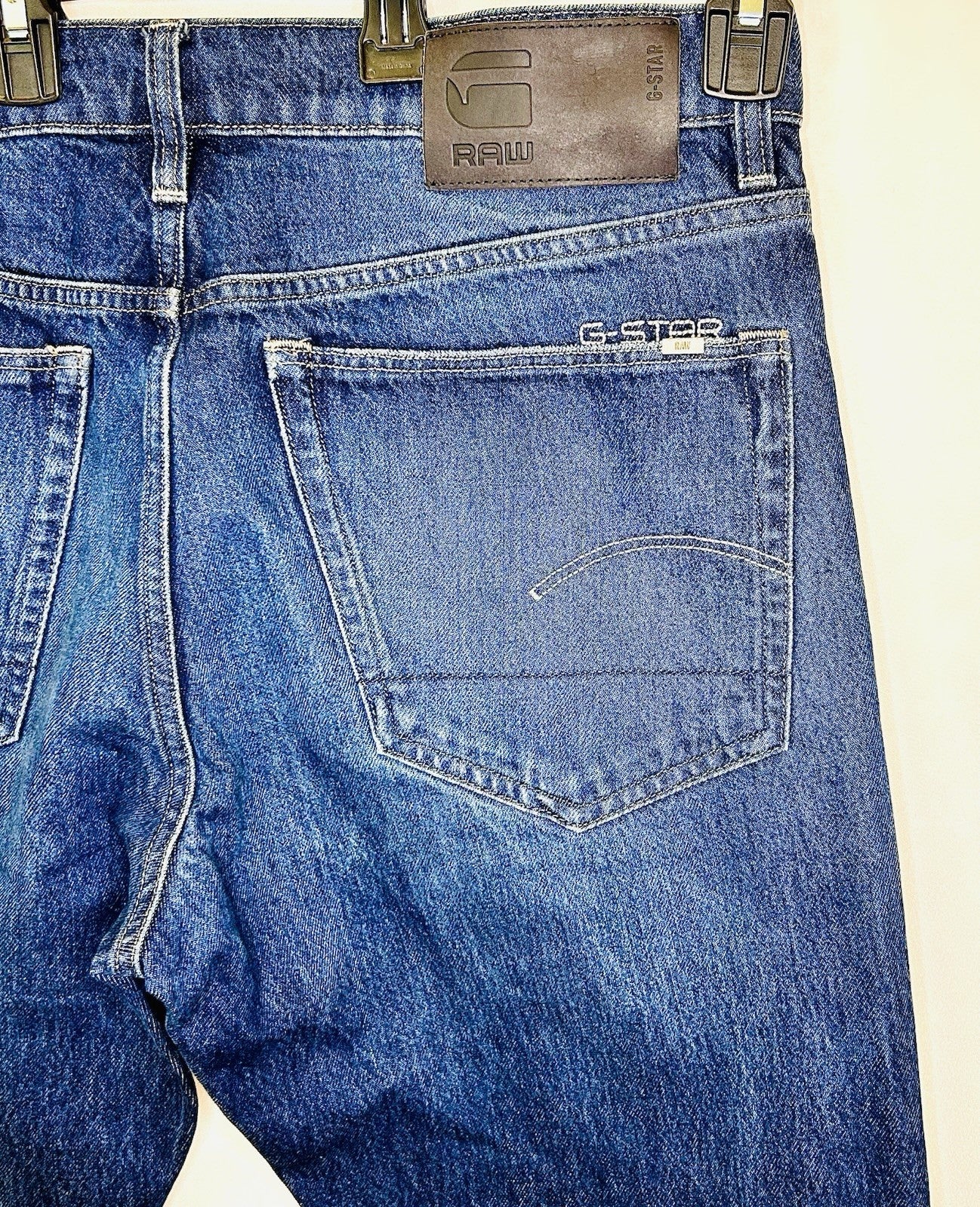 G-Star Raw Jeans Men’s 34x32 Blue Denim Slim 3301 Regular Tapered