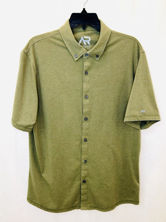 American Rag Mens Shirt Short Sleeve Snap Button Up Military Collar Green Sz L 
