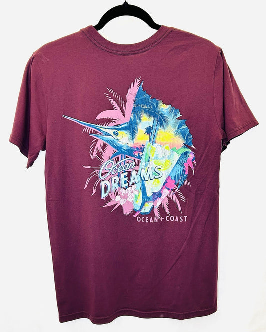NWT Ocean Coast Fish Graphic Short Sleeve Shirt - Men’s Medium /Plum Heather New