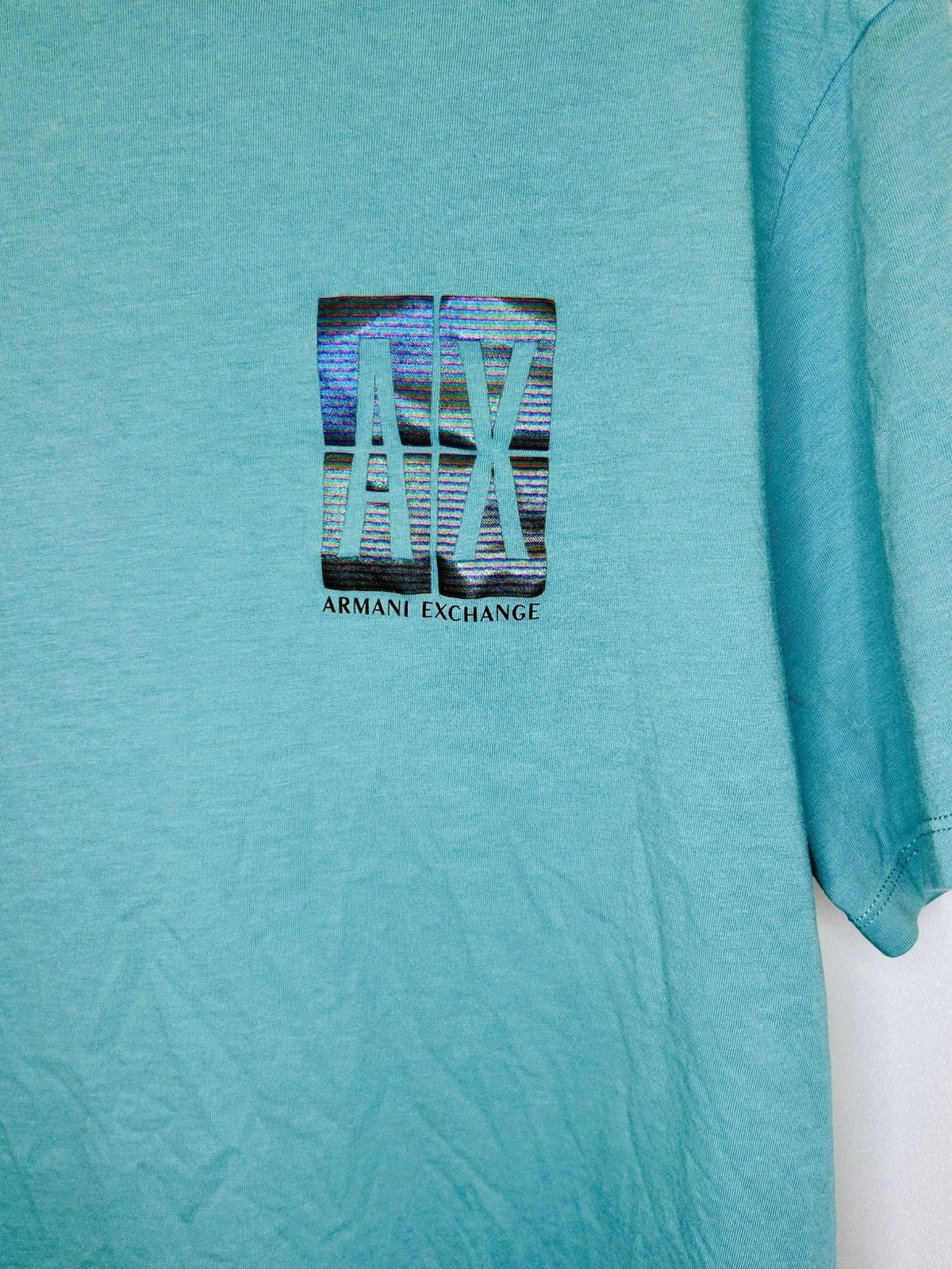 Armani Exchange Men Size XL Graphic Crew T-Shirt Blue Cotton Geometric Authentic