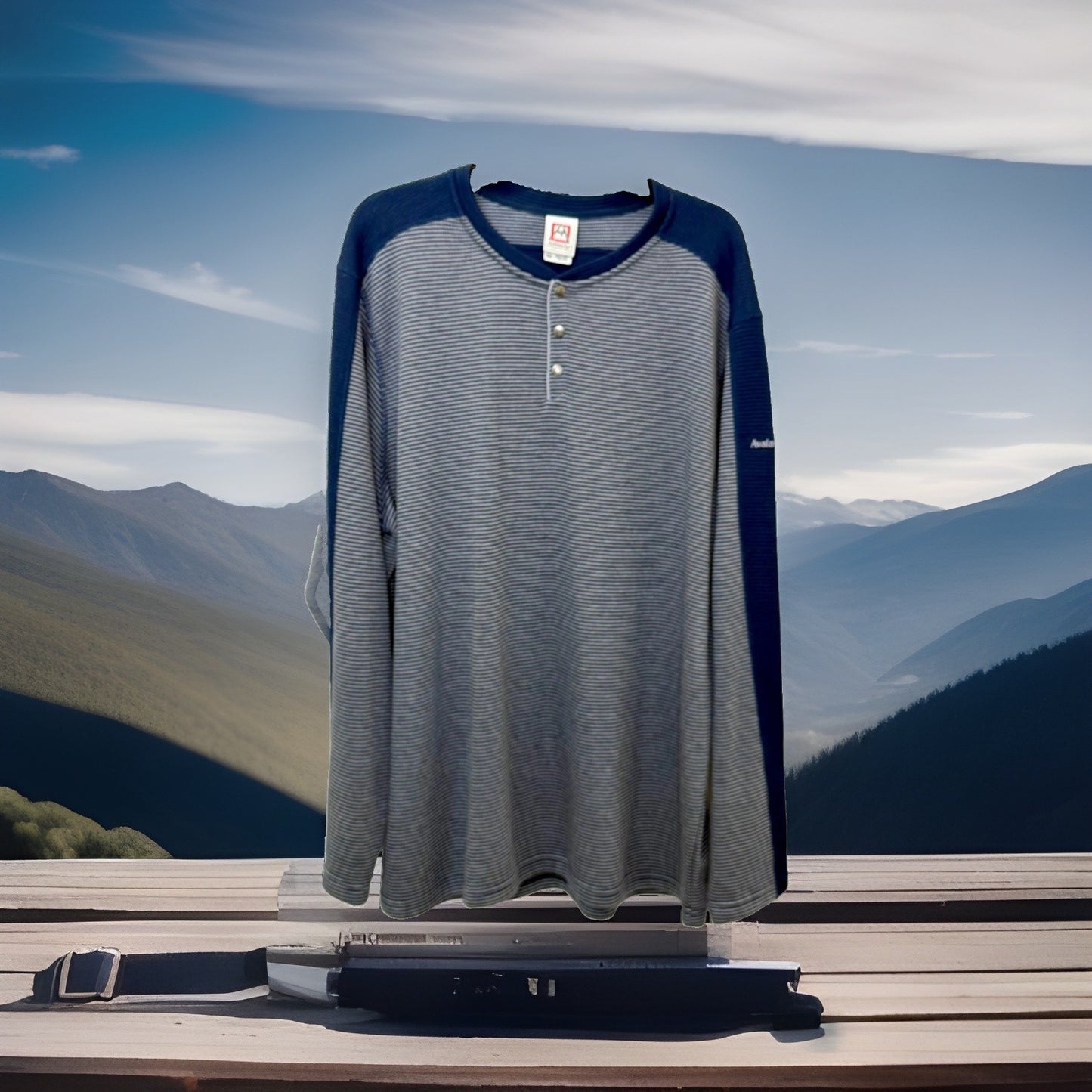 Avalanche Mens XXL Henley Shirt Long Sleeve Waffle Textured Stripe Blue White