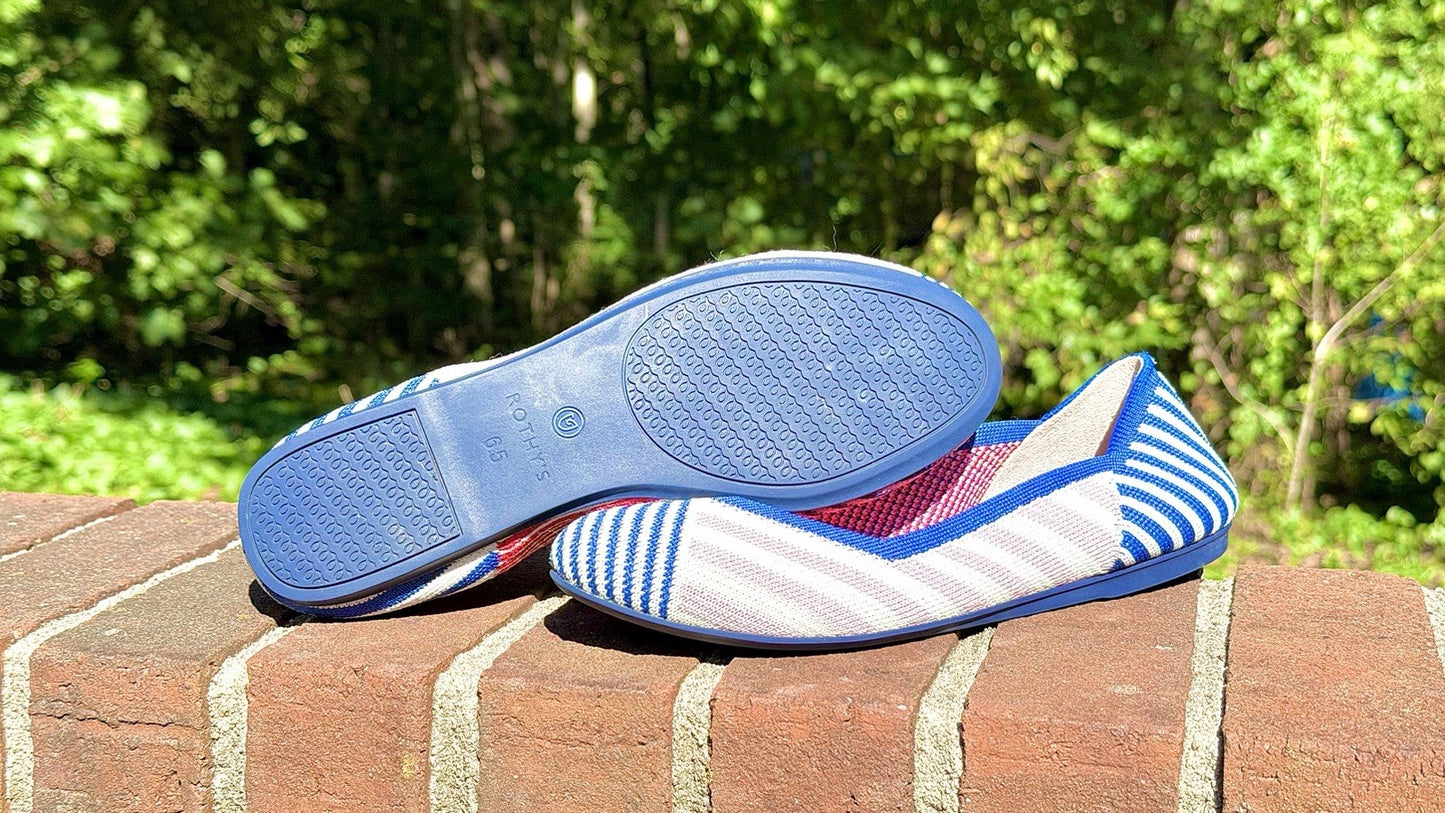 NWOT ROTHY’S Pink Mixed Stripe Flat Rare Retired Size US 6.5