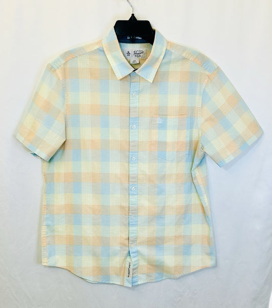 Men's PENGUIN Multicolored Plaid Cotton Short Sleeve Button Up Shirt Size Large