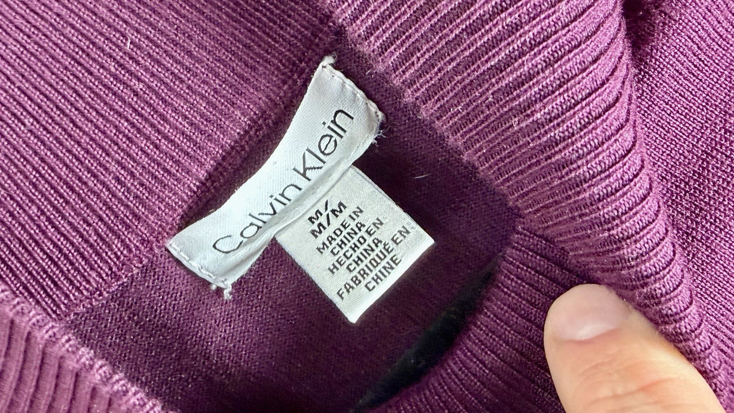 Calvin Klein Womens Plum Knit Pullover Sweater Medium Mock Neck Modern Classic