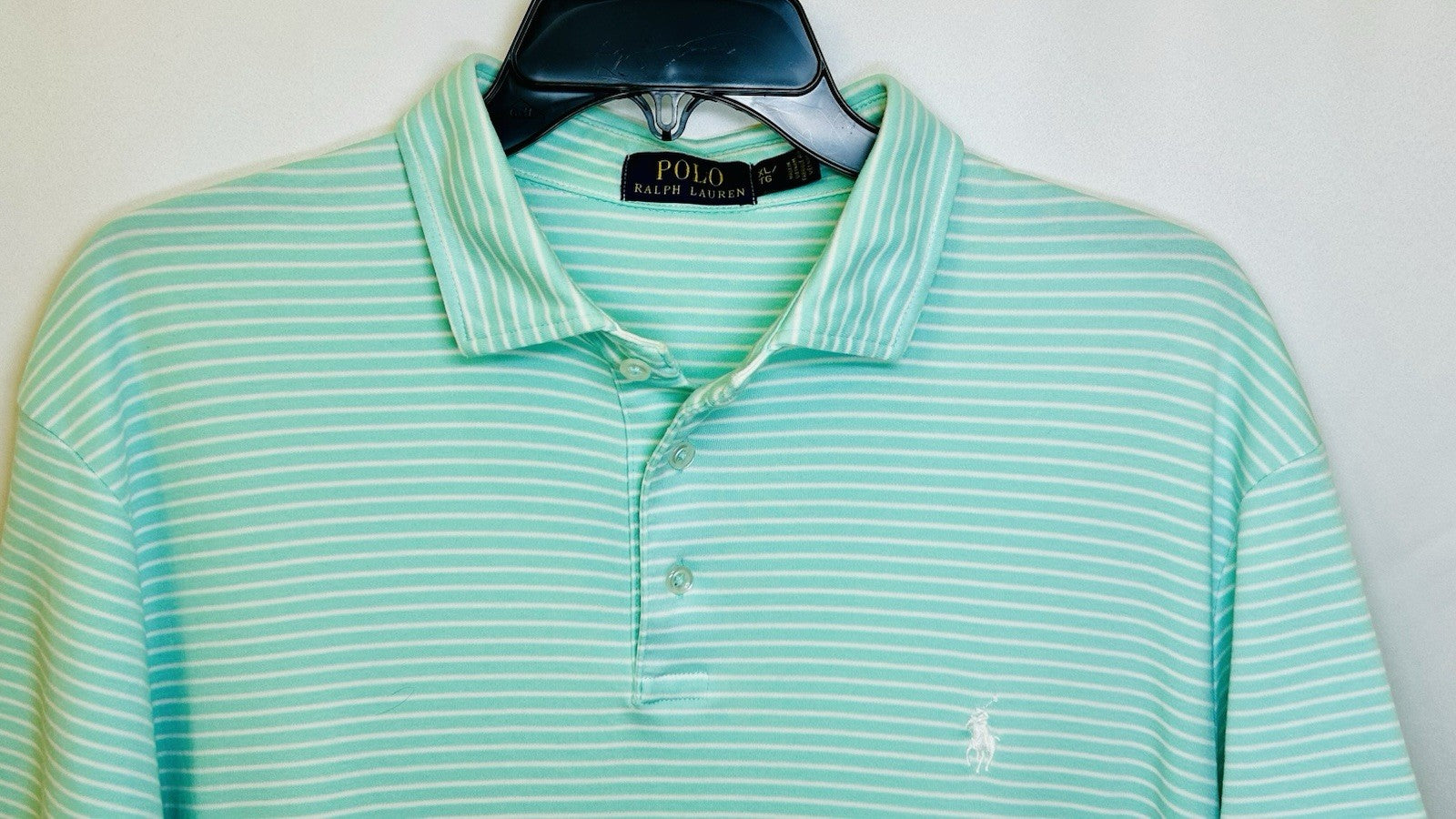 Polo Ralph Lauren Green Navy Striped Performance Short Sleeve Shirt Pocket $98
