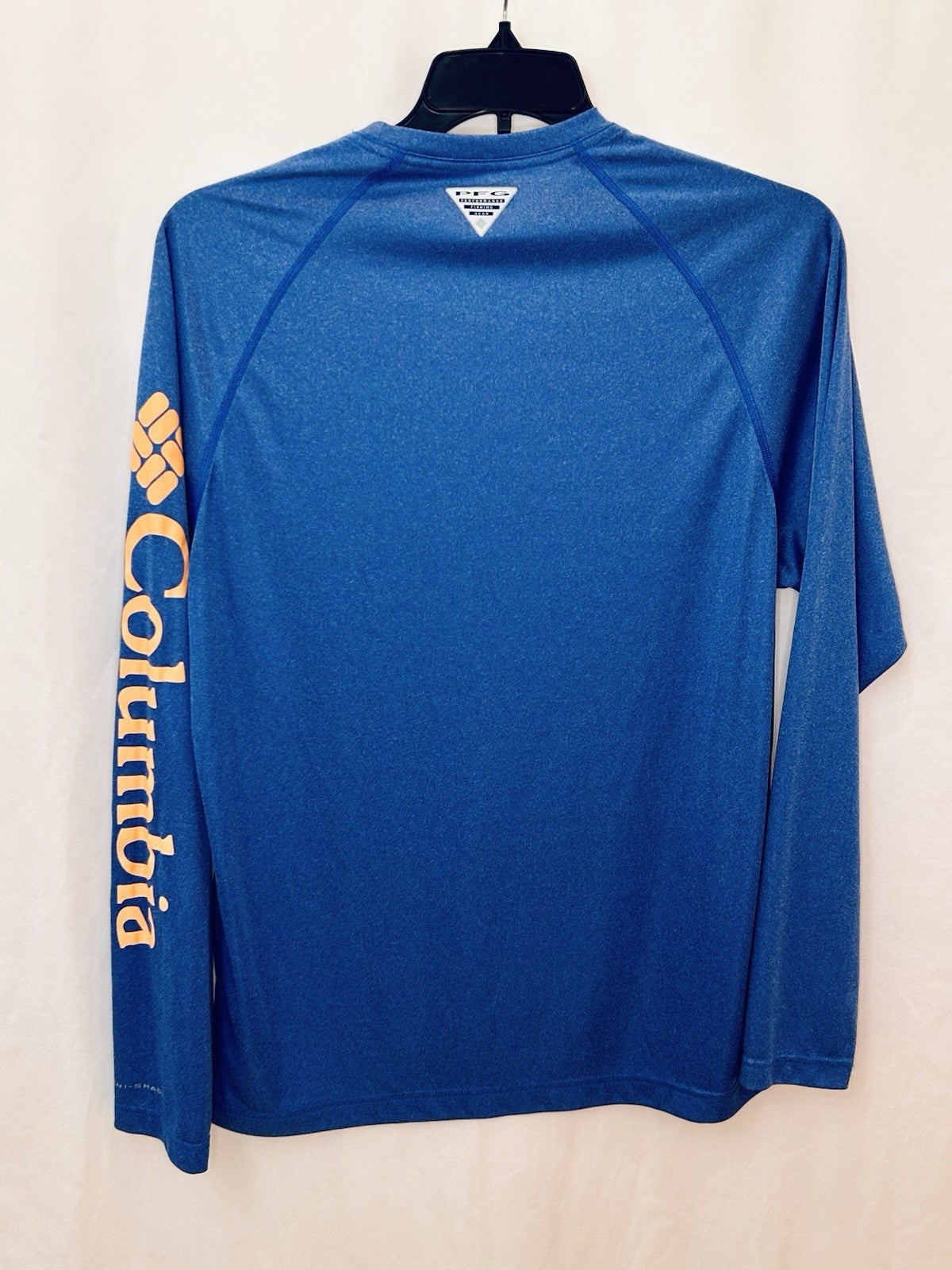 Columbia PFG Men’s Medium Performance Long Sleeve Spell Out Blue Omni Shade