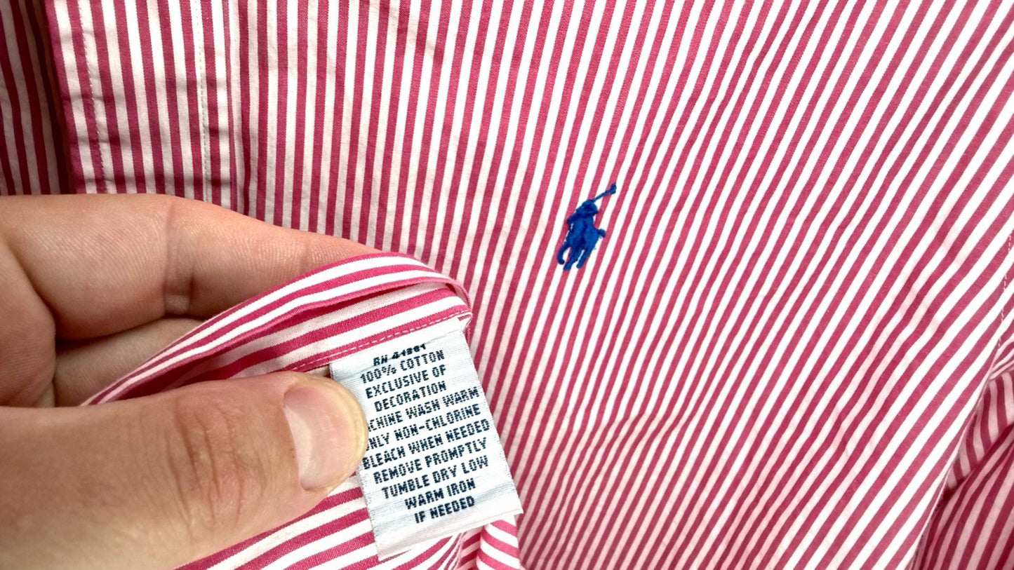 Ralph Lauren Shirt Mens Extra Large Pink White Striped Custom Fit Long Sleeve