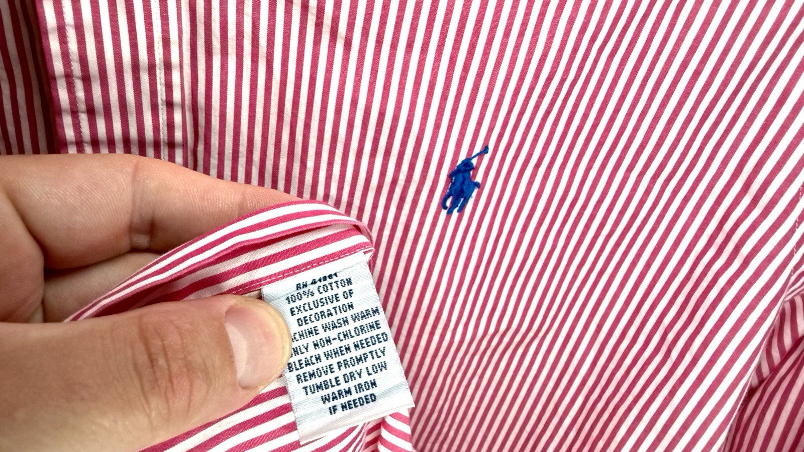 Ralph Lauren Shirt Mens Extra Large Pink White Striped Custom Fit Long Sleeve