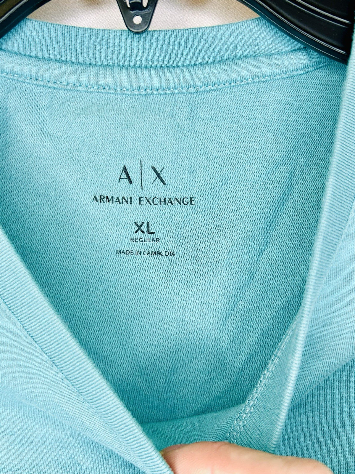 Armani Exchange Men Size XL Graphic Crew T-Shirt Blue Cotton Geometric Authentic