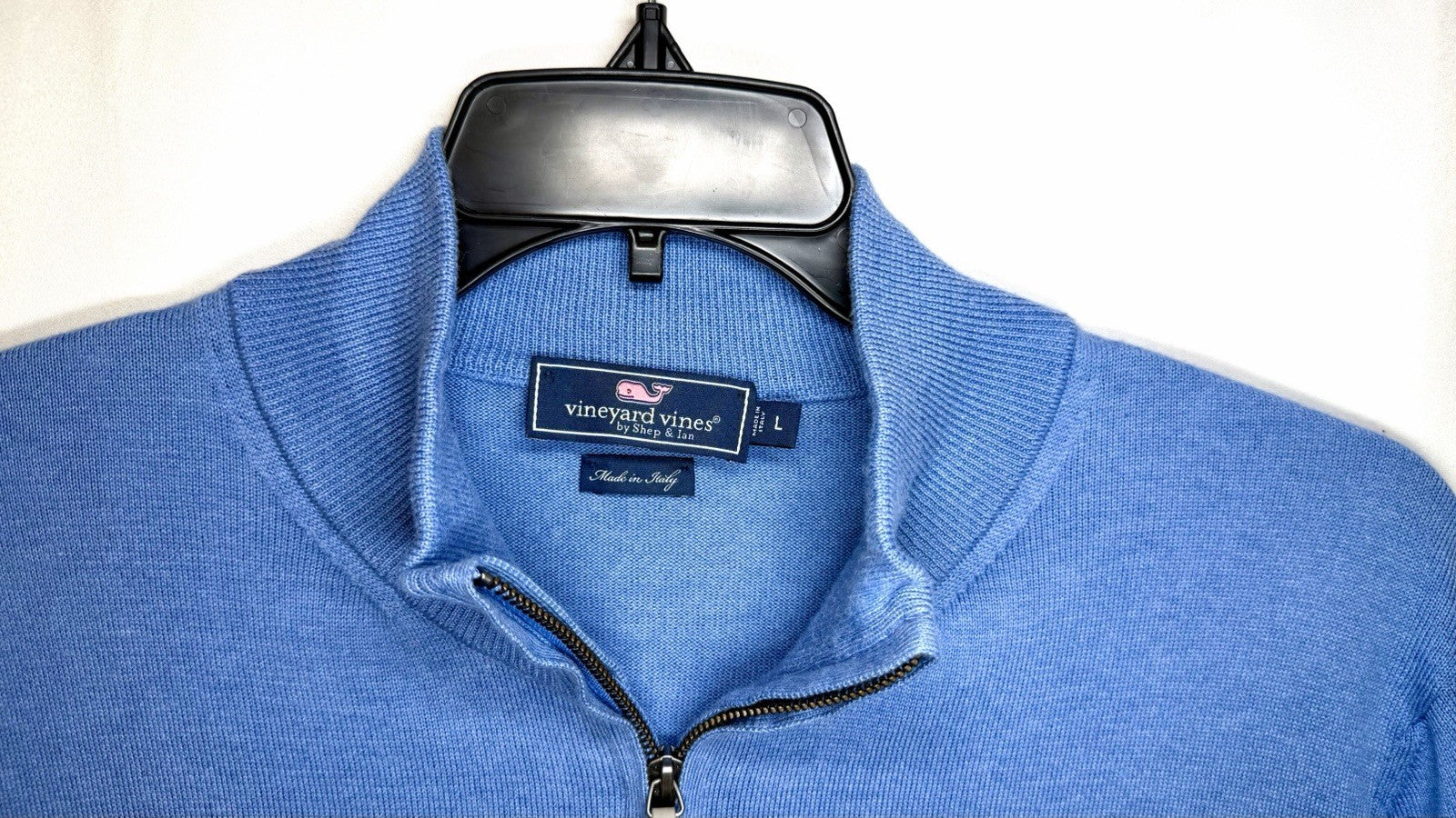 VINEYARD VINES MEN’S LARGE CASHMERE Cotton Blend 1/4 ZIP SWEATER Blue