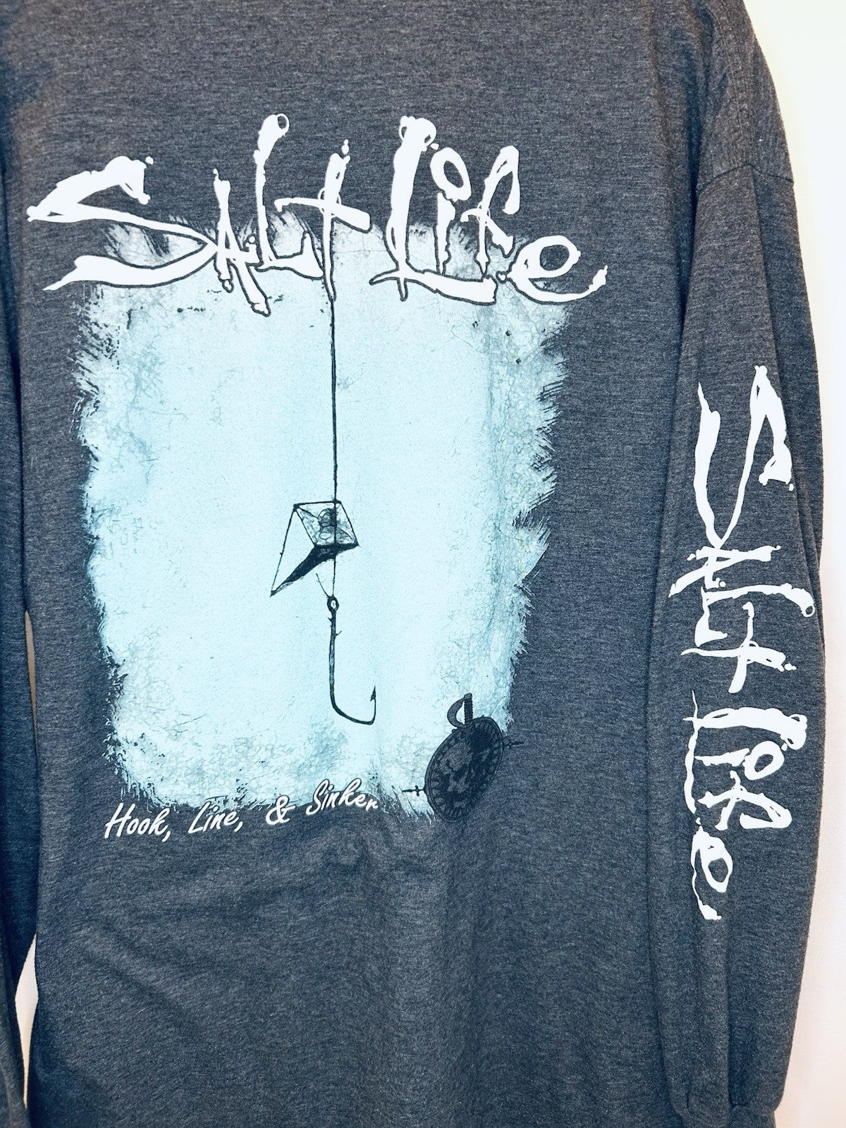 Salt Life Graphic T-shirt Mens XL Cotton Grey Long Sleeve | Hook, Line, Sinker