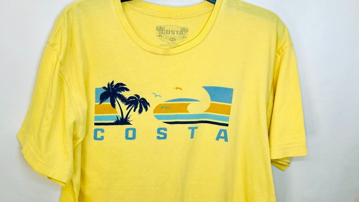 Costa Short Sleeve Yellow Cotton Logo T-Shirt Men's XL