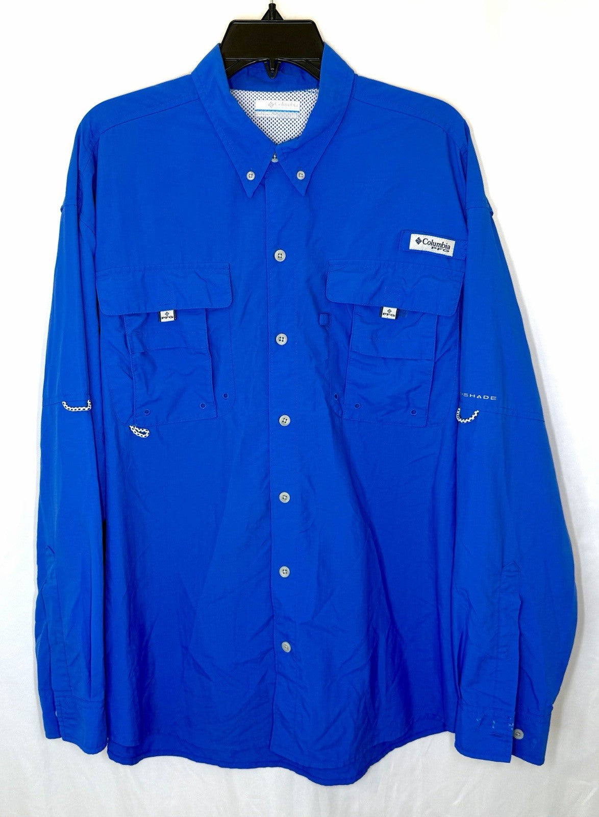 Columbia PFG Men’s Shirt Button Down Roll Tab Sleeve Blue Fishing Size Large