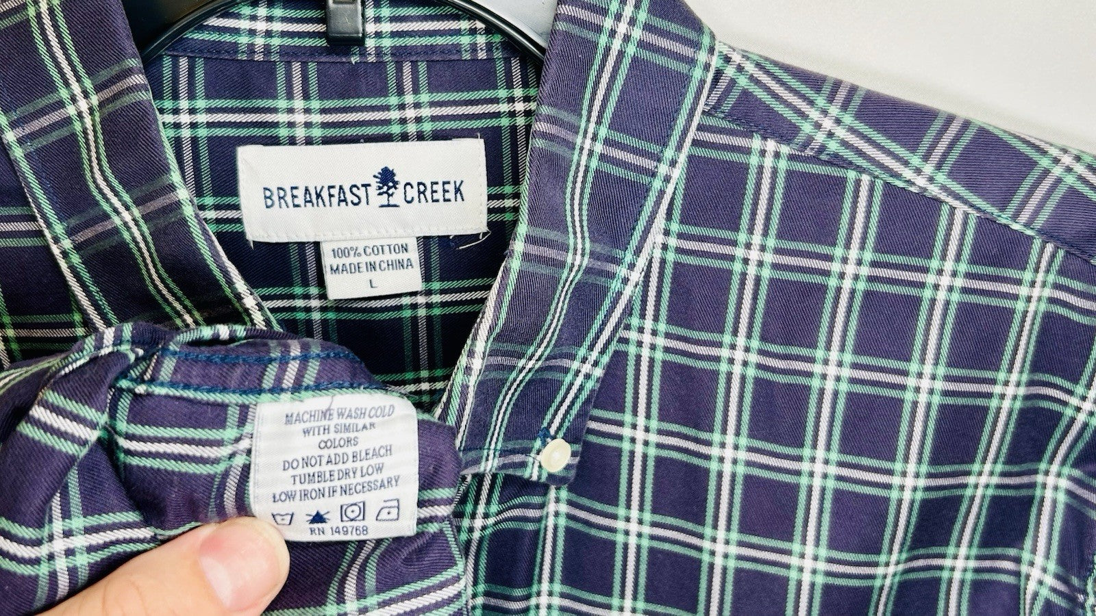Breakfast Creek Blue/Green Checkered Long Sleeve Button Up Shirt