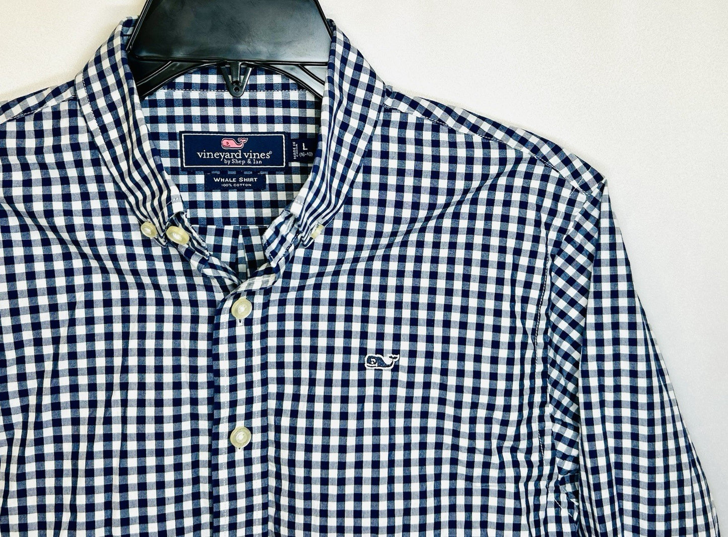 Boys Vineyard Vines L 16-18 Blue Check Long Sleeve Button Up Shirt / Whale Shirt