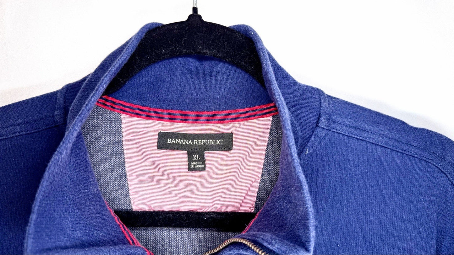 Banana Republic Sweatshirt Men’s XL Blue White Stripe Knit 100% Cotton 1/4 Zip
