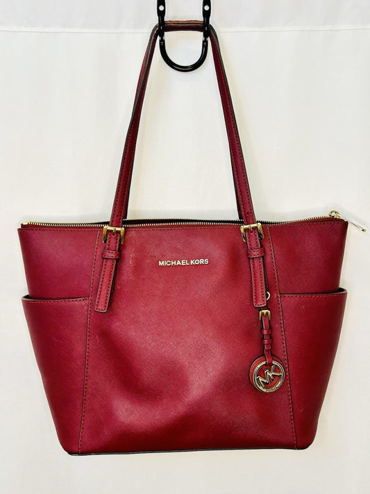 Michael Kors EW TZ TOTE Cherry Color Leather/Gold Hardware Retail $298.00