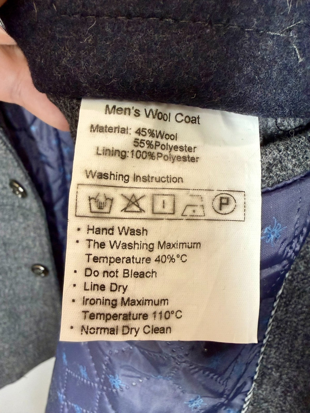 Jingpinfushi Mens L Wool Blend Overcoat Gray Quilted Lined 3 Button Coat Jacket