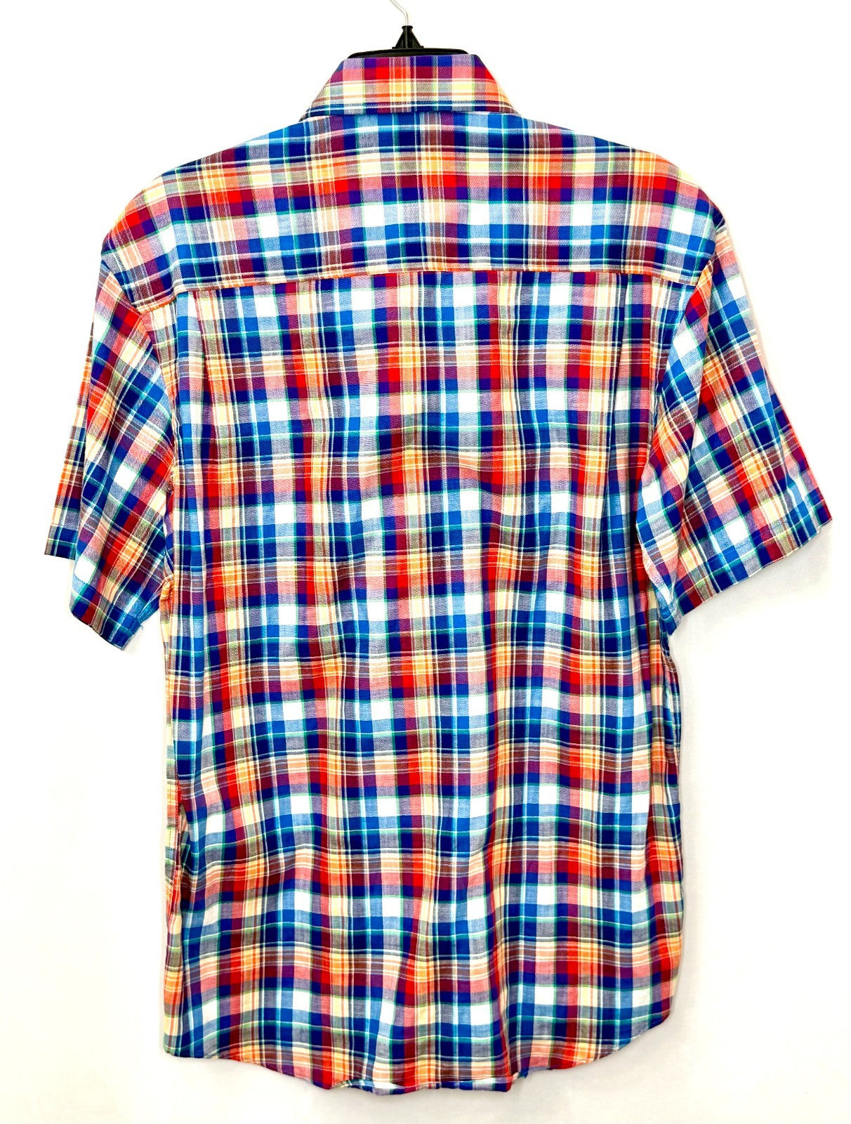 Alan Flusser Men's Small Plaid Short Sleeve Button Down Shirt 100% Cotton RN9793