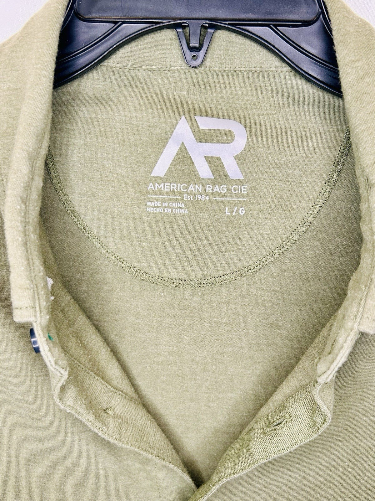 American Rag Mens Shirt Short Sleeve Snap Button Up Military Collar Green Sz L 