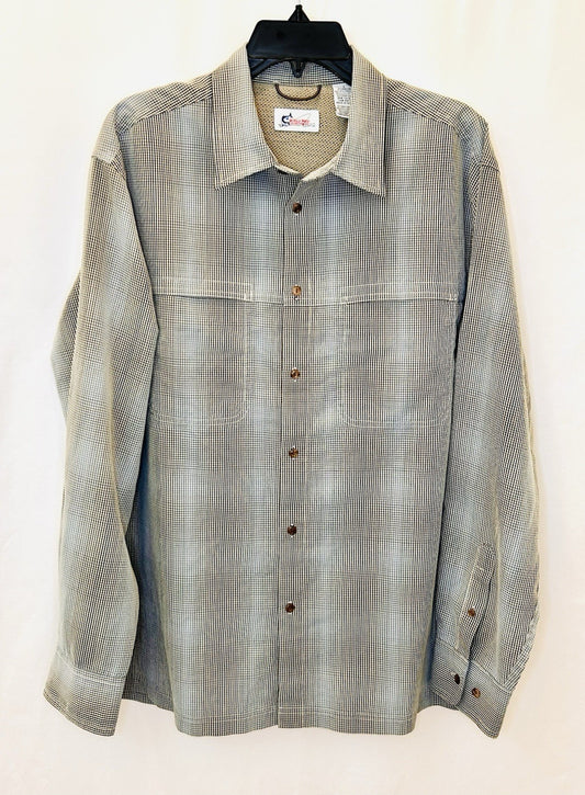 World Wide Sportsman Long Sleeve Button Up Vented Fishing Safari Shirt Gray SZ L