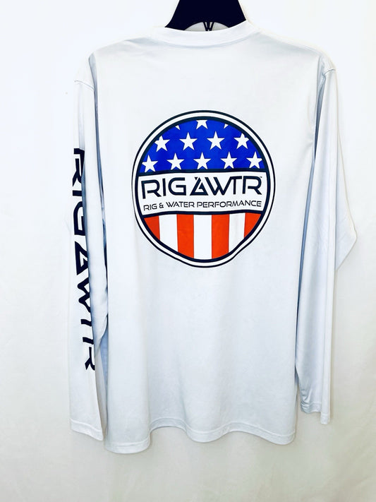 Rig & Water USA Reel Fishing Long Sleeve T-Shirt Men's Size Large UPF 50