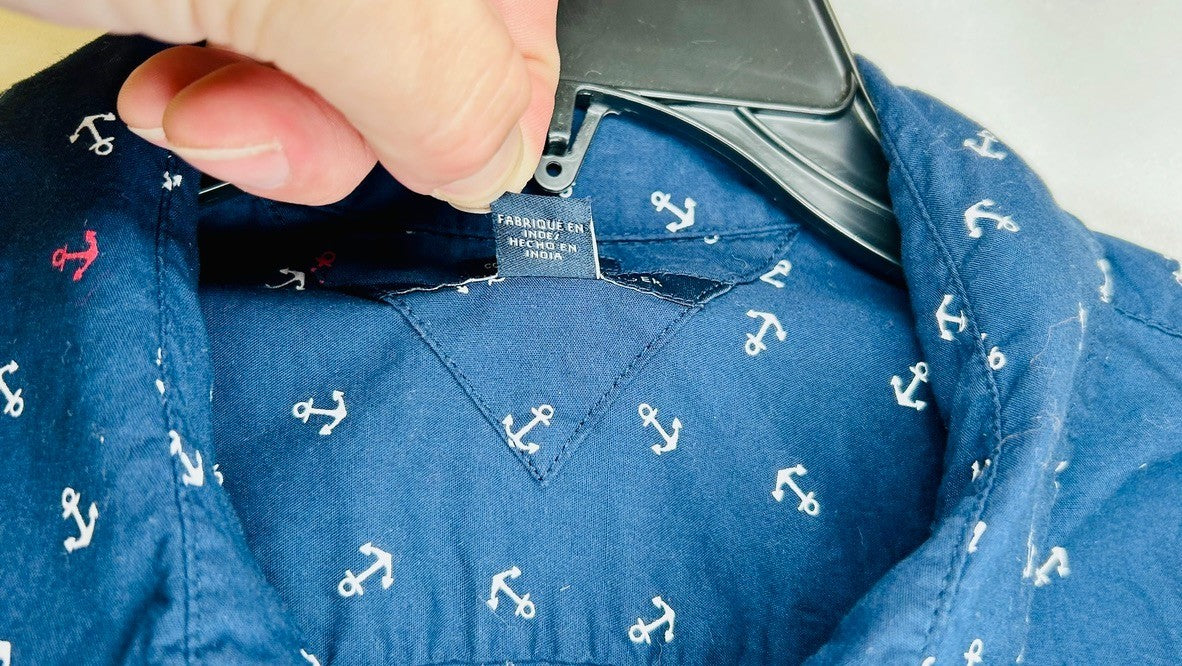 Tommy Hilfiger Women's Large Blue Button Up Shirt Anchor Print Top Long Sleeve