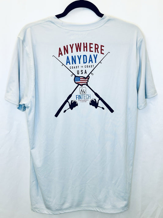 FINTECH Mens Medium "Anywhere Any Day" Sun Defender UV T-Shirt Glacier Gray