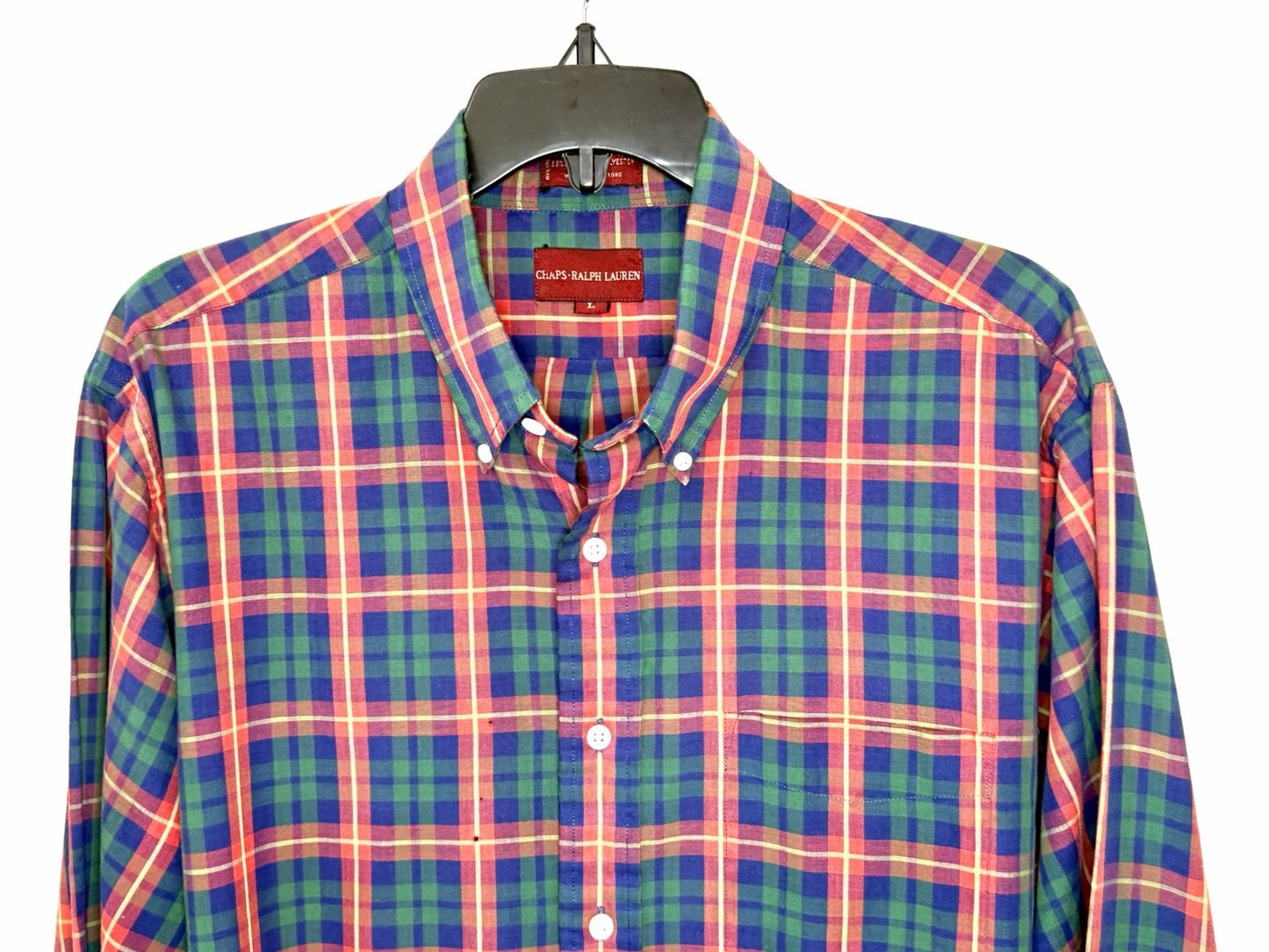 Vintage 90s Chaps Ralph Lauren Shirt Mens Large Red Green Plaid Button Down