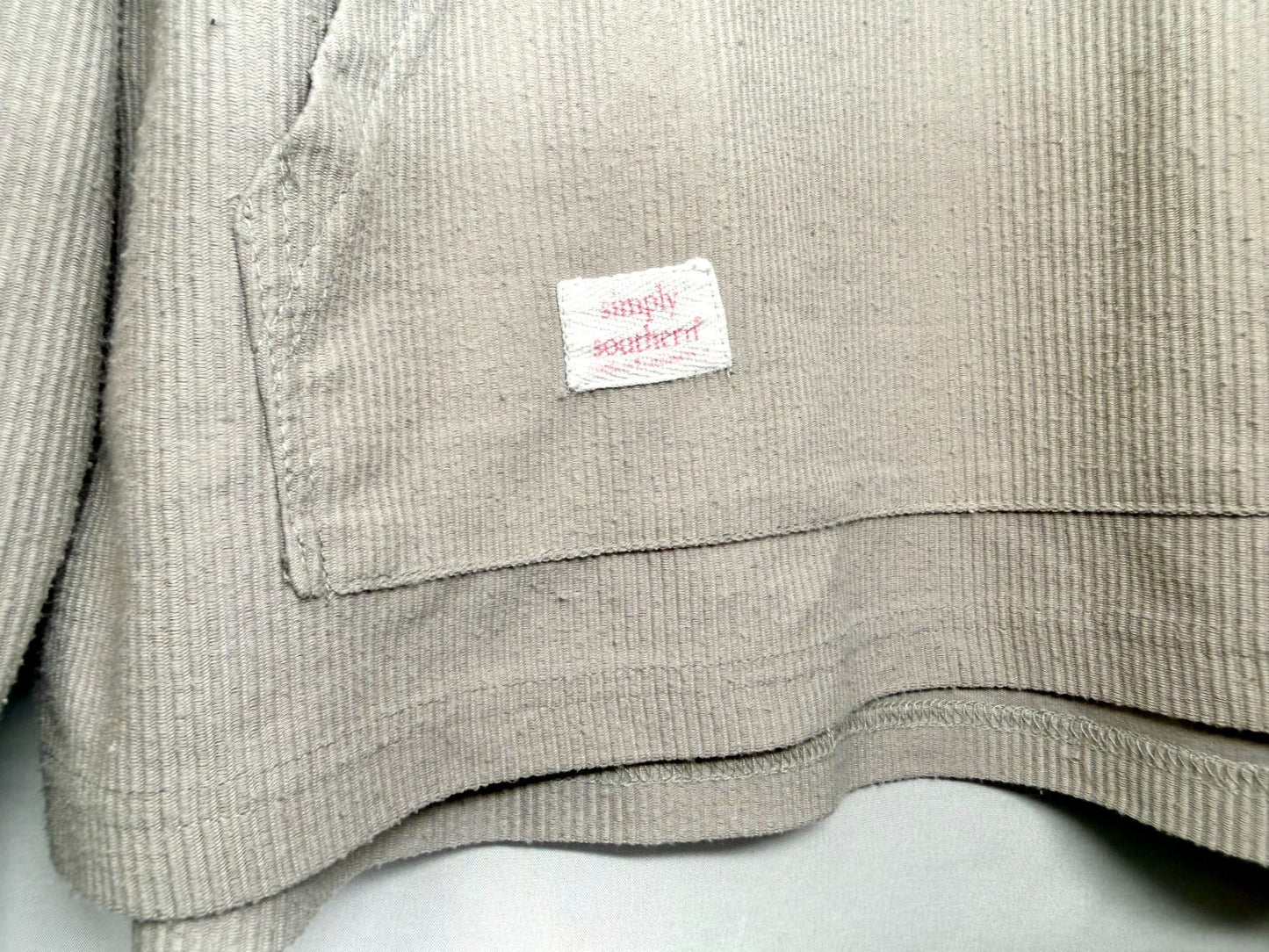 Simply Southern Womens Medium Quarter Zip Ribbed Pullover Sweatshirt Taupe Grey