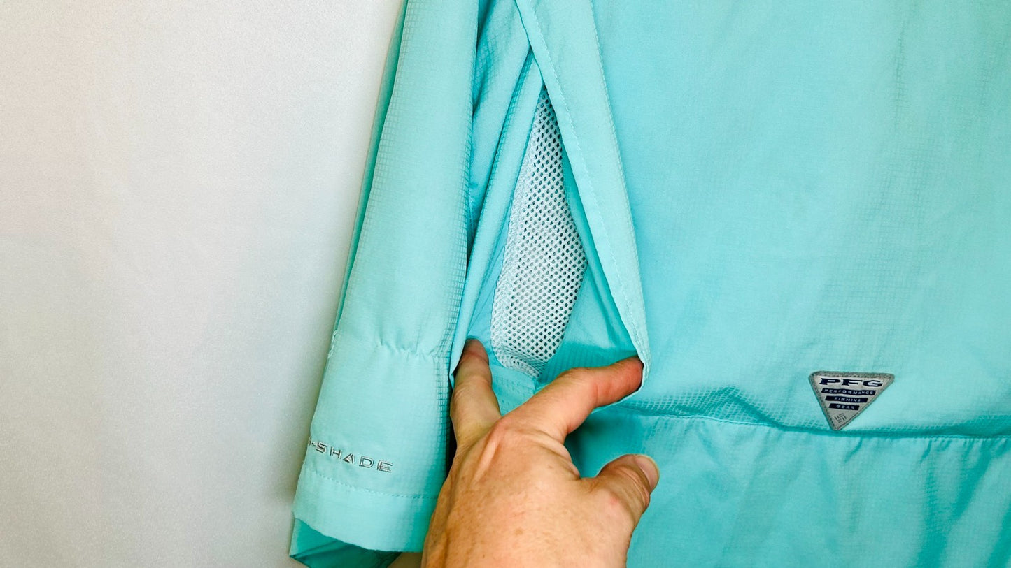 Columbia PFG Tamiami Teal Short Sleeve Vented Fishing Shirt Mens Size XXL