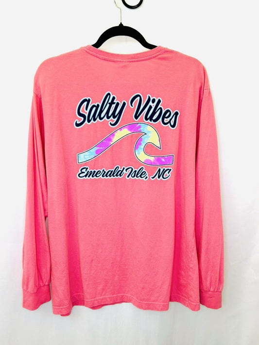 Spicy Tuna Pink Women’s Large Long Sleeve “Salty Vibes” Graphic Tee
