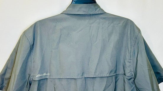 Eddie Bauer Shirt Men's M Gray Tech Woven Vented Pocket Fishing Hiking Outdoor