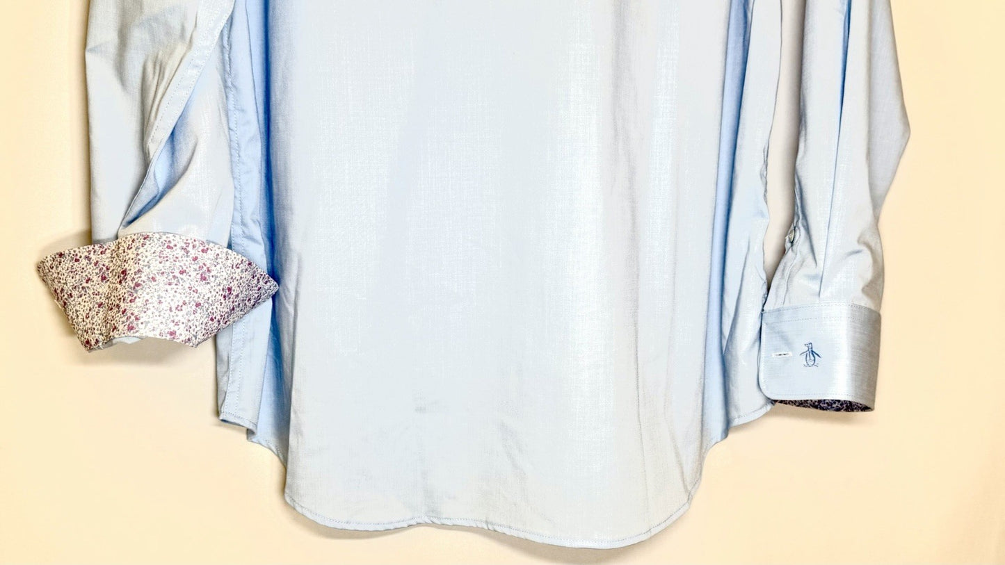Original Penguin Shirt Mens 16 32/33 Light Blue Heritage Slim Fit Stretch Shirt