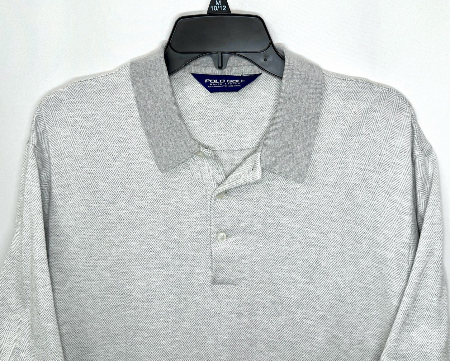 Polo Golf Ralph Lauren Pima Cotton Polo Shirt Men L Gray Herringbone Knit Luxury