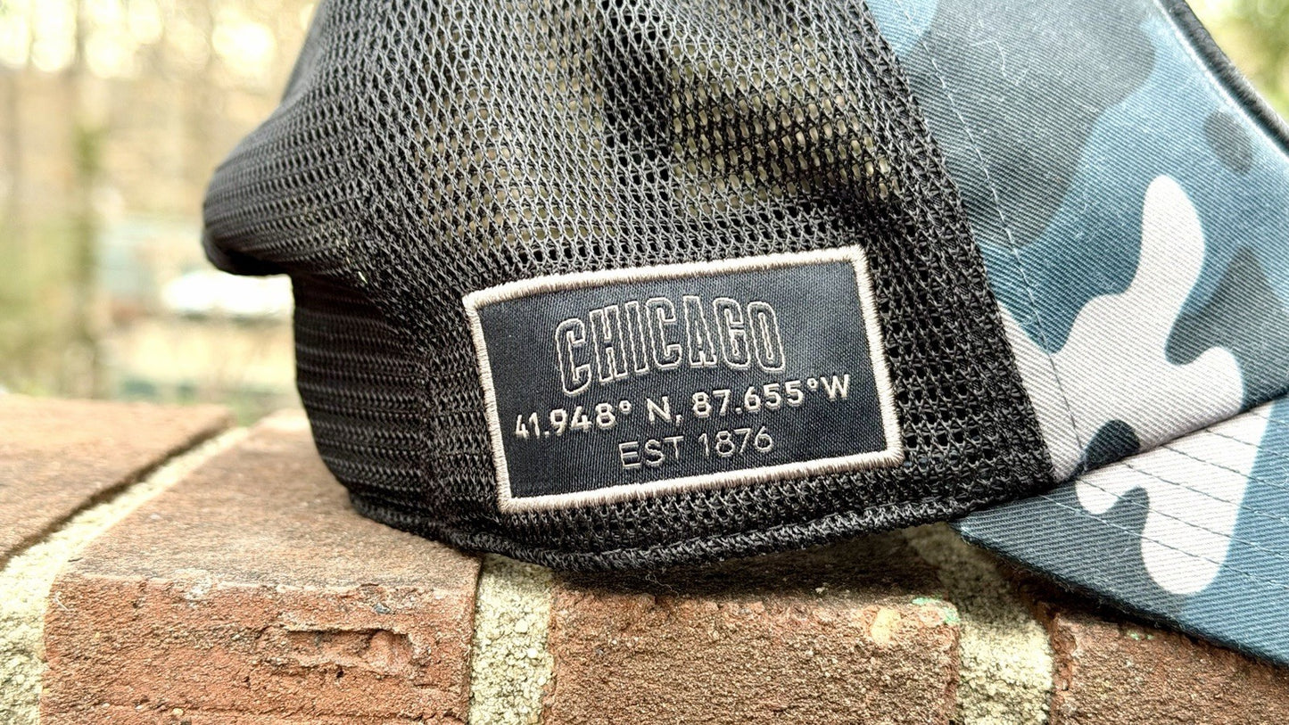 Chicago Cubs Fanatics Brand Camo Trucker Adjustable Hat Coordinates Patch