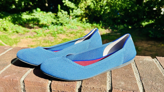 NWOT Rothy's Mini Stripe Blue Indigo Round Slip-On Flat Shoes Women's 9