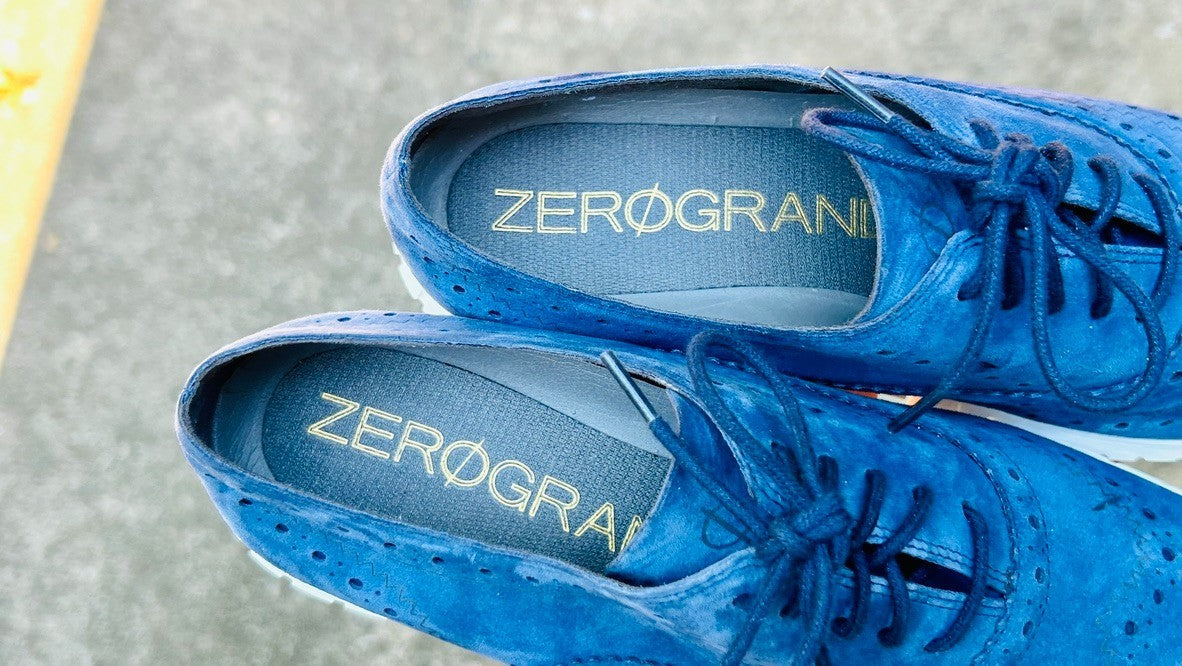 Cole Haan Zerogrand Wingtip Oxfords Blue Suede Women's Shoes Size 7.5 B EUC