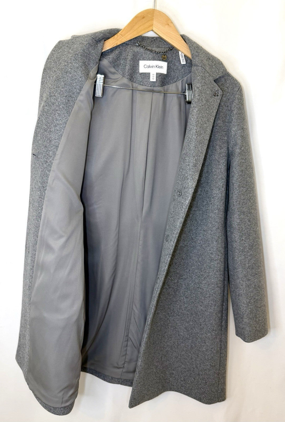 Calvin Klein Gray Double Breasted Mid-Length Pea Coat Women Long Sleeve Size M