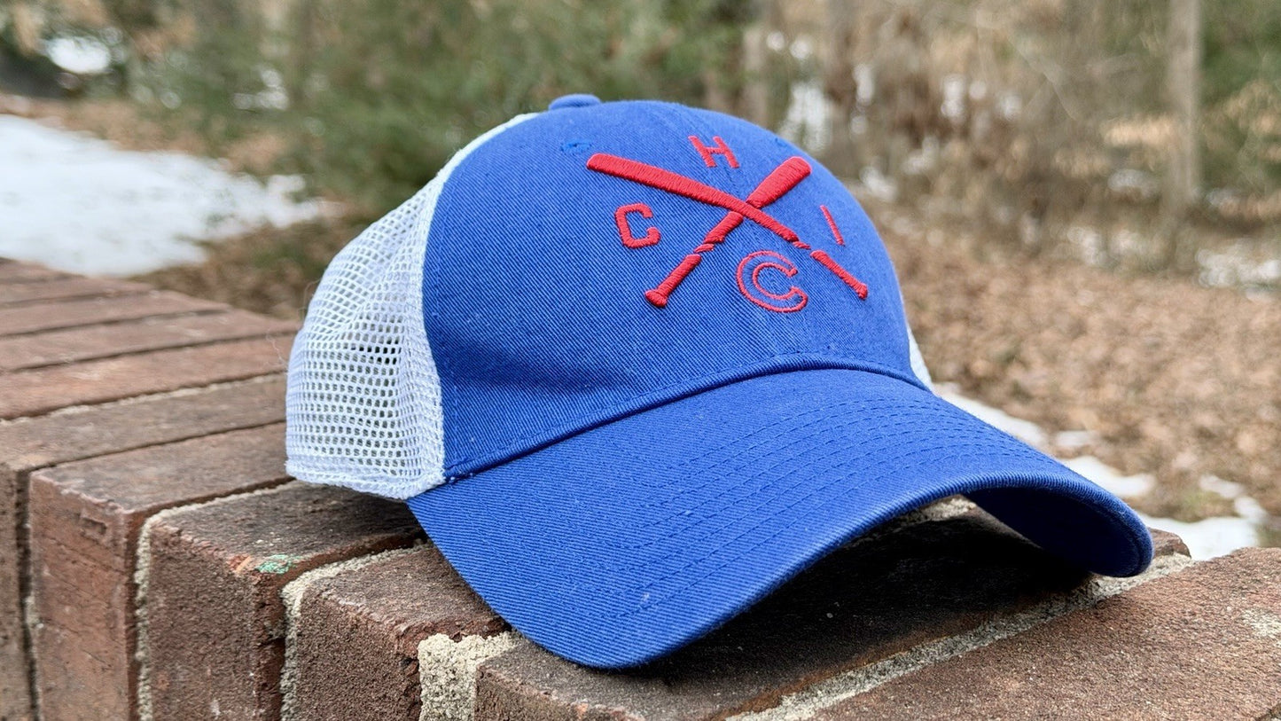 Chicago Cubs Fanatics Iconic Cross Bat Trucker Snapback Hat