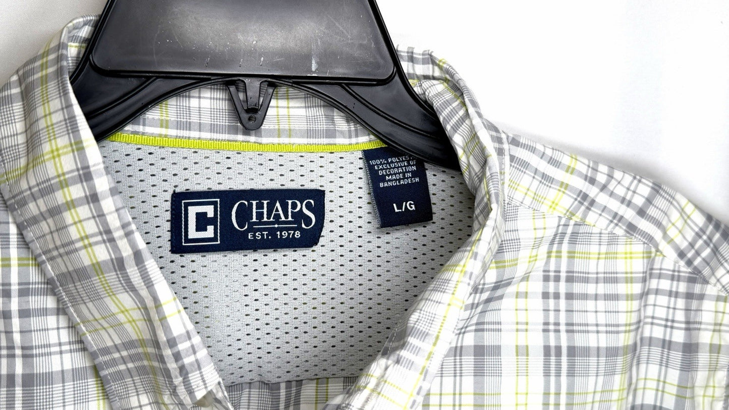 Chaps Shirt Mens Large Button Down Shirt Short Sleeve Grey Easy Care