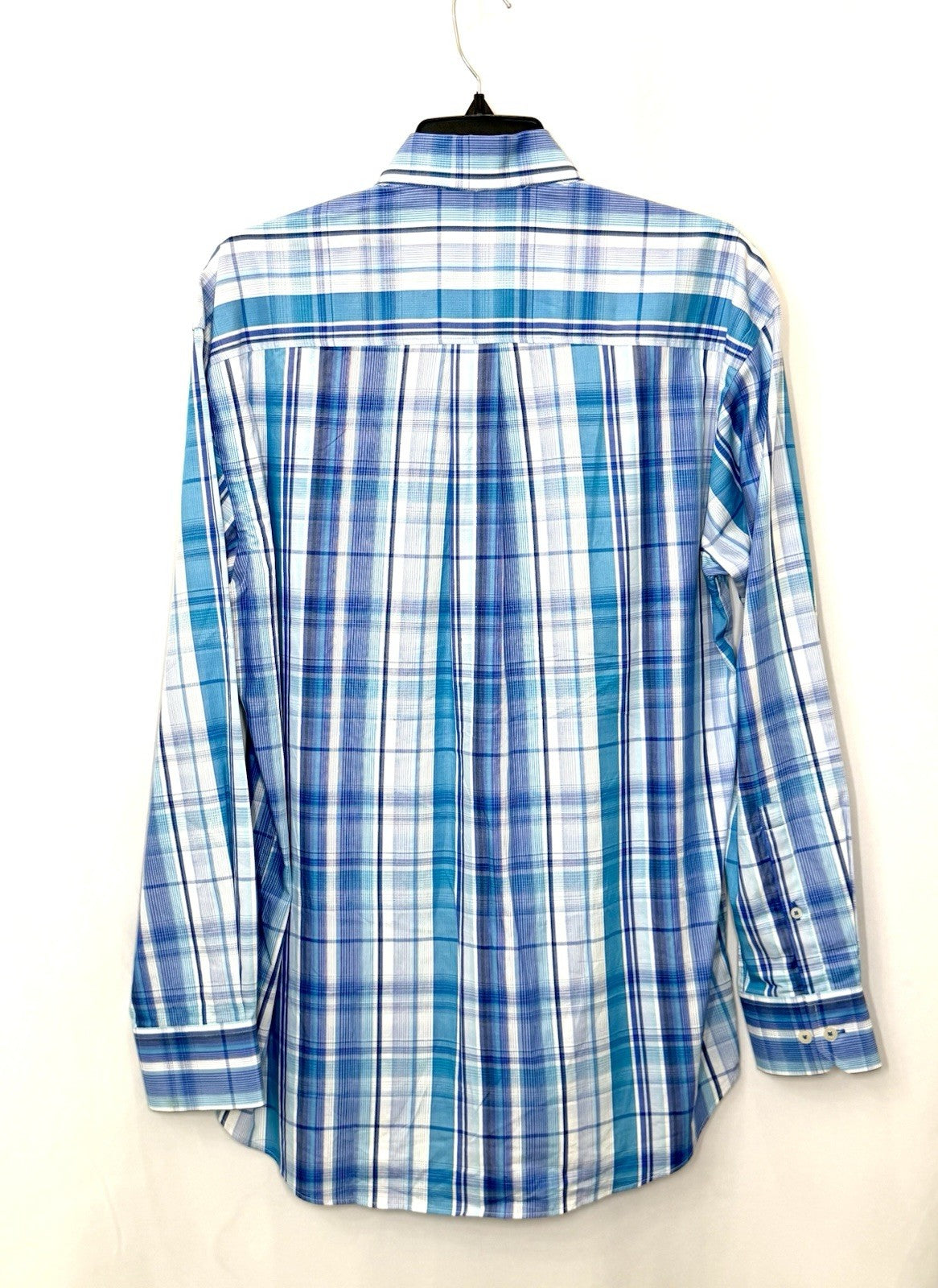 Alan Flusser Men Shirt Medium M Blue Plaid Long Sleeve Button Down Cotton Casual